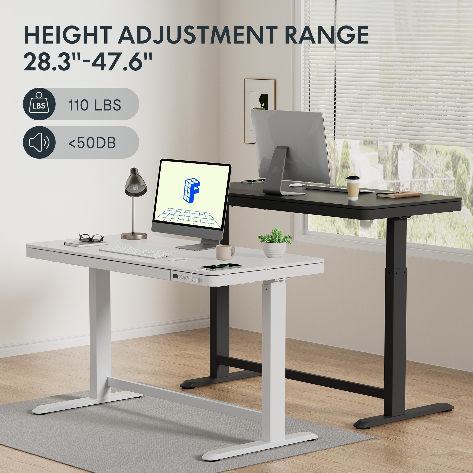  FLEXISPOT Electric Standing Desk 48 x 24 Inches Seamless Solid  Slab Height Adjustable Desk Electric Stand Up Desks for Home Office  Adjustable Height Desk (Silver Frame + 48 in Blacktop) : Home & Kitchen