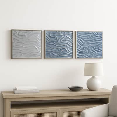 Canvas Art Wall Decor Textured Coastal Design (Set of 3) - 20" Silver