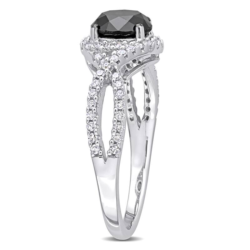 Miadora 10k White Gold 1 3/4ct TDW Black and White Diamond Crossover Halo Engagement Ring