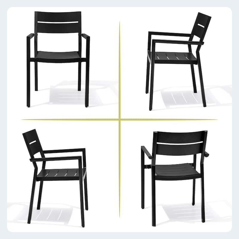 9-Piece Outdoor Patio Dining Set All-Weather Aluminum Square Table with Umbrella Hole and Stackable Chairs