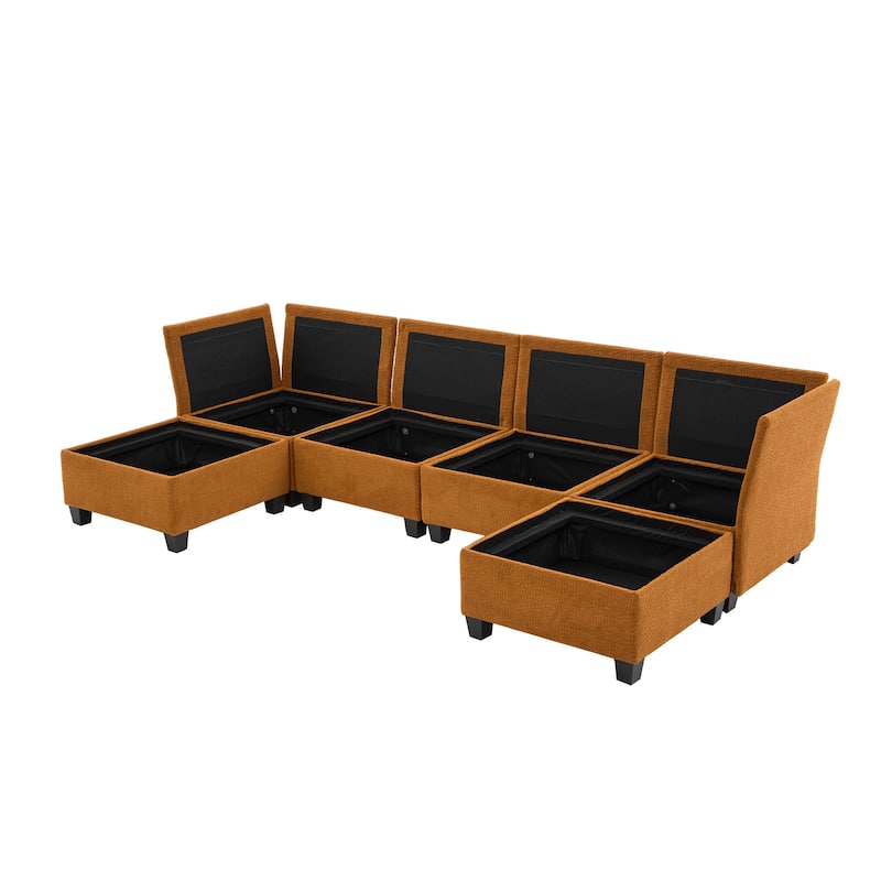 Modular Sleeper Sofa Bed U-shaped Sectional Couches with Hidden Storage Seat and Ottomans, Freely Combinable Chaise Lounge Sofa