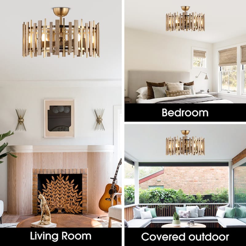 Perimost 31" Farmhouse Wood Dimmable Caged Ceiling Fan with Light Kit and Remote
