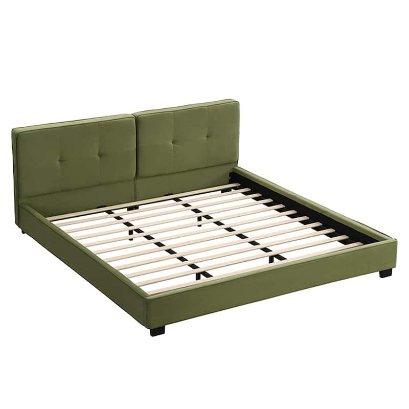 Upholstered Platform Bed King Size Velvet Bed Frame