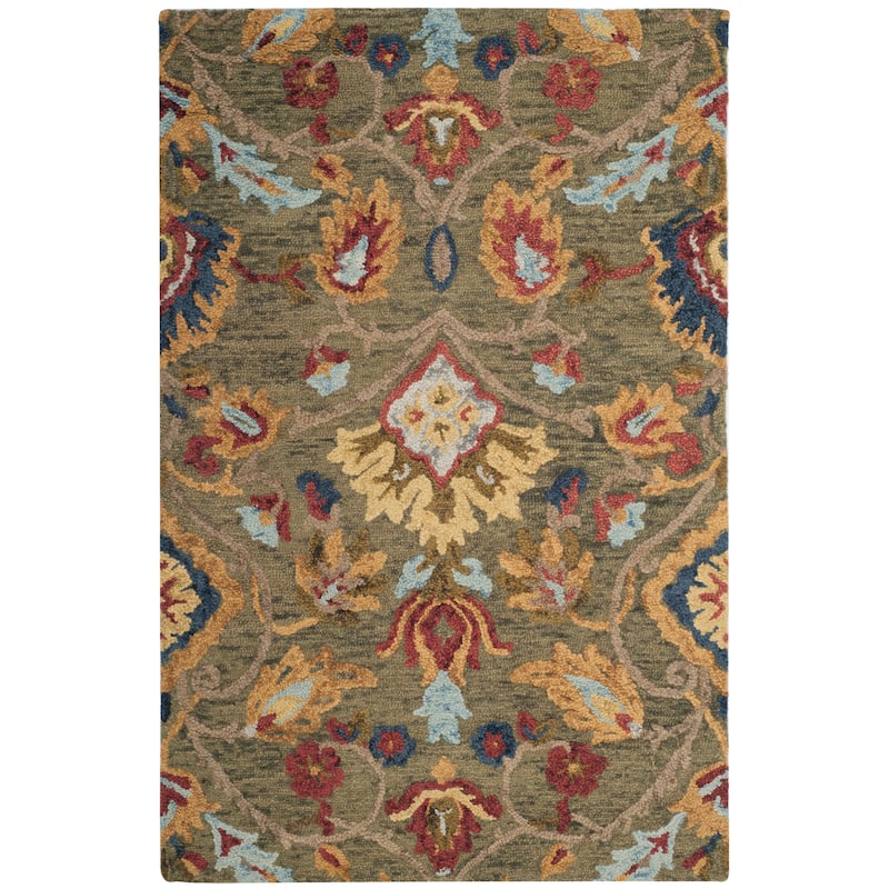 SAFAVIEH, Handmade Marietje Blossom French Country Wool Area Rug - 3' x 5' - Green/Multi