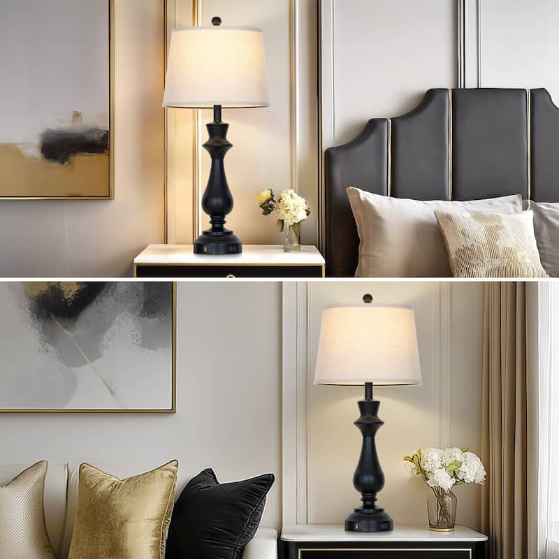 Modern 30-Inch Table Lamps with Touch Control, USB & Type-C Ports, and AC Outlet (Set of 2)
