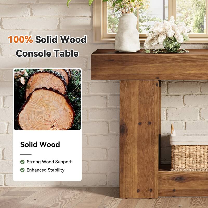 Solid Wood Console Table, 63" Farmhouse Sofa Table Behind The Couch - 11.81" D x 63" W x 33.46" H