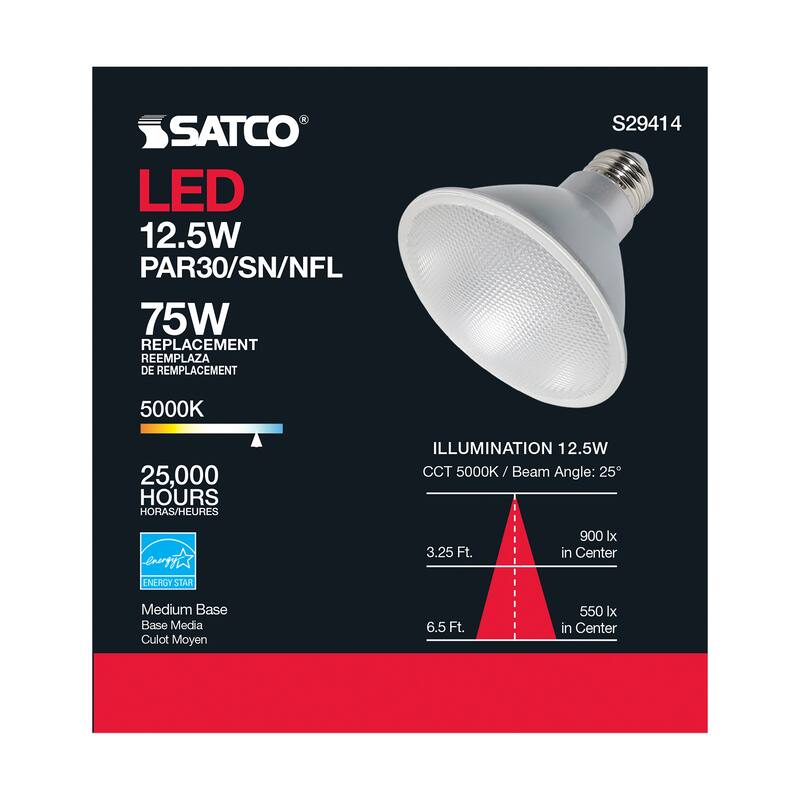12.5 Watt PAR30SN LED 5000K 25 deg. Beam Angle Medium base 120 Volt - Clear