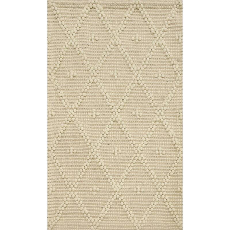 Hand Knotted Oriental 100% Wool Carpet Modern Geometric Beige & Ivories Modern Gotti Design Area Rug - 3' 0'' X 1' 10''