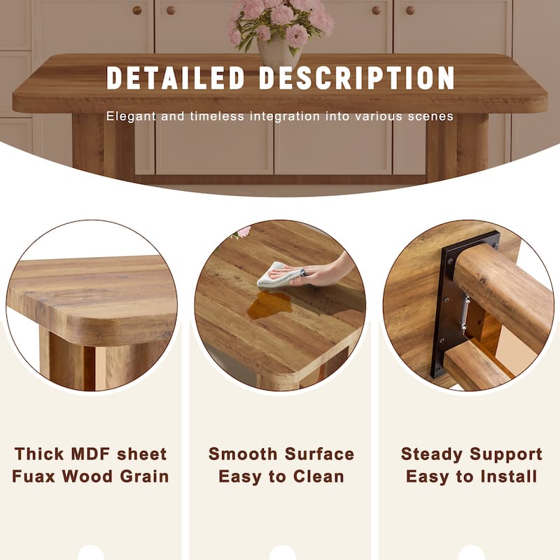 5-Piece Wood Textured Dining Table Set with U-shaped Table Legs, Chairs with Arched Black Legs, Curved Backrest