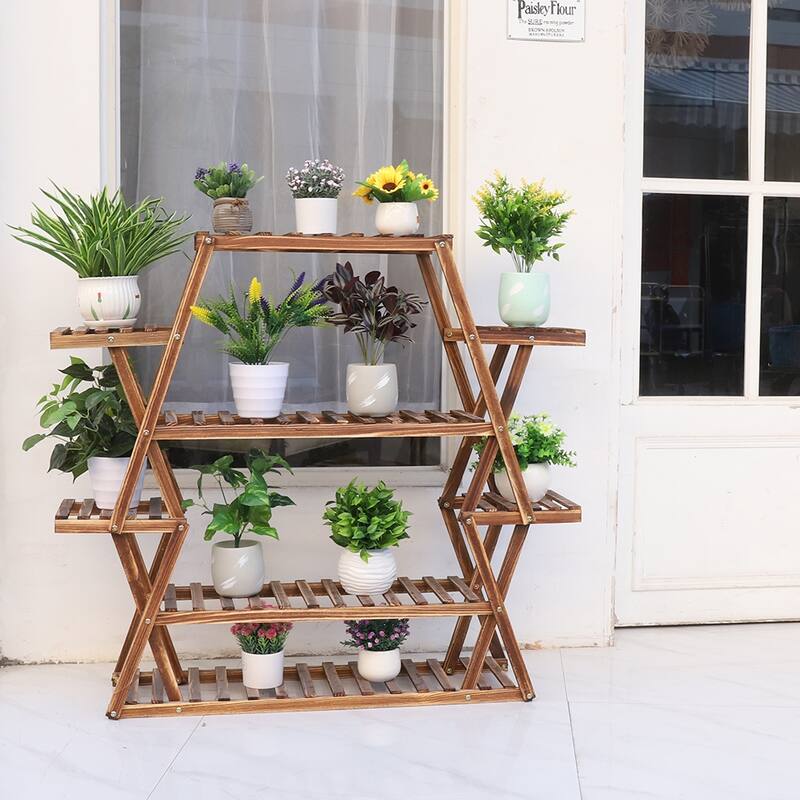 Extra Large Multi Tier Wood Flower Rack Plant Stand Bonsai Shelf - 37' x 10'x 42'