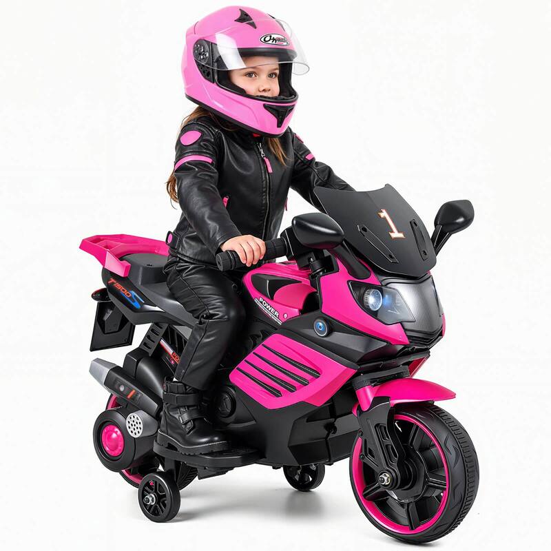 Costway 6V Kids Motorcycle with Music, Horn, Detachable Training