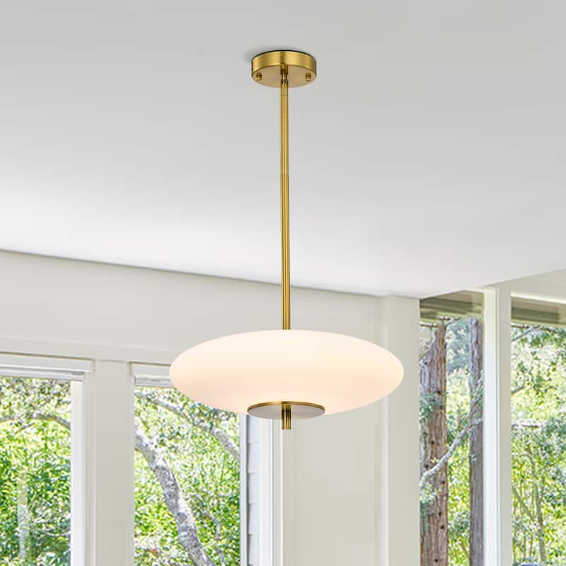 Caio Brass Pendant Light with Oval Disk Frosted Glass Shade
