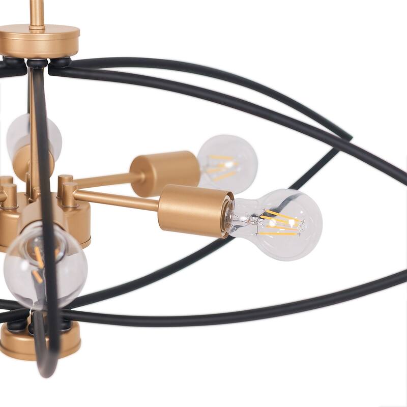 Modern 6-Light Black Gold Chandelier Metal Geometric Lights for Dining Living Foyer Spaces - D 31.5" x H 11.8"