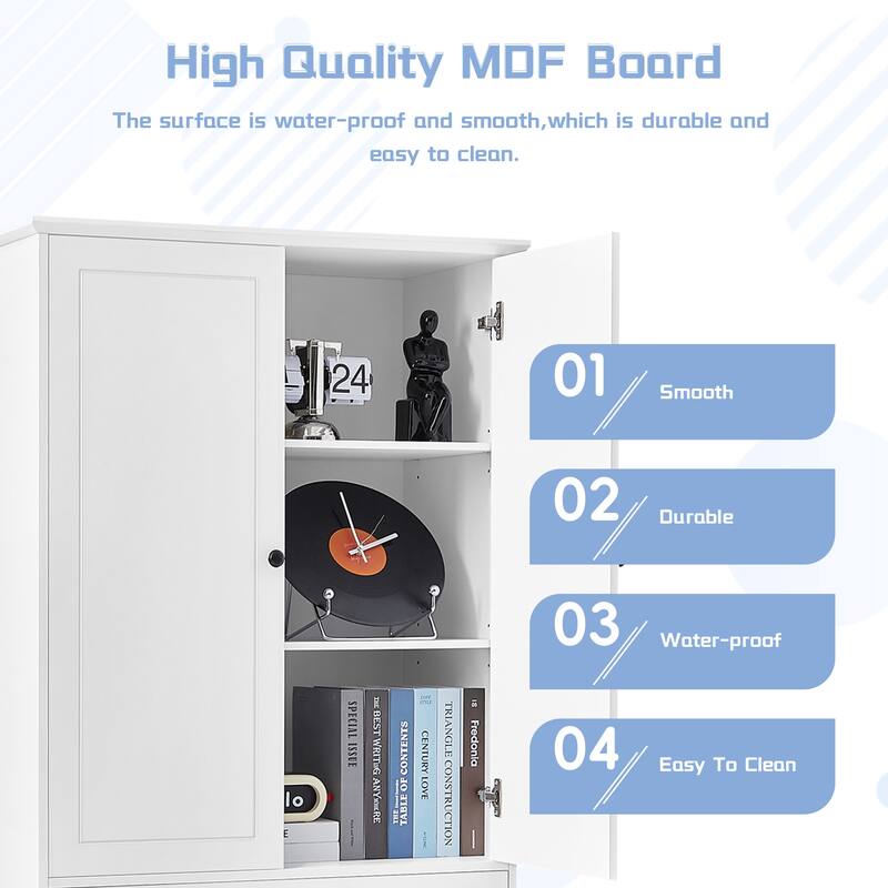 Tall Bathroom Storage Cabinet with Drawers and Adjustable Shelves, Modern Freestanding Floor Cabinet with Anti-Tip Kit