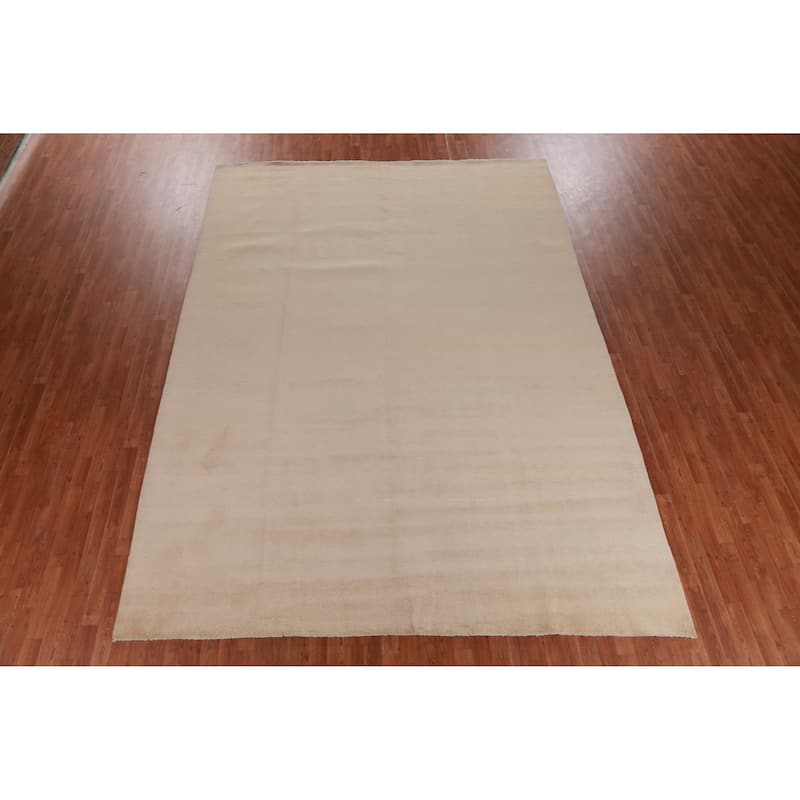 Hand Knotted Oriental 100% Wool Carpet Modern Solid Peach Gabbeh Area Rug - 12' 7'' X 9' 1''
