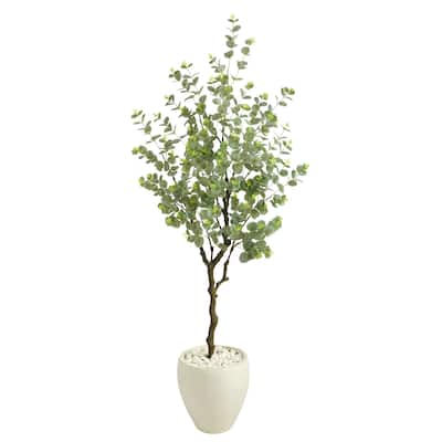 63" Eucalyptus Artificial Tree in White Planter - 13"