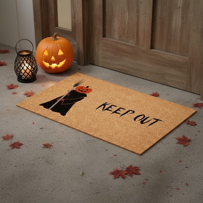 HomeRoots 17" X 29" Natural And Brown Spooky Pumpkin Halloween Outdoor Coir Door Mat - 17.00' X '29.00