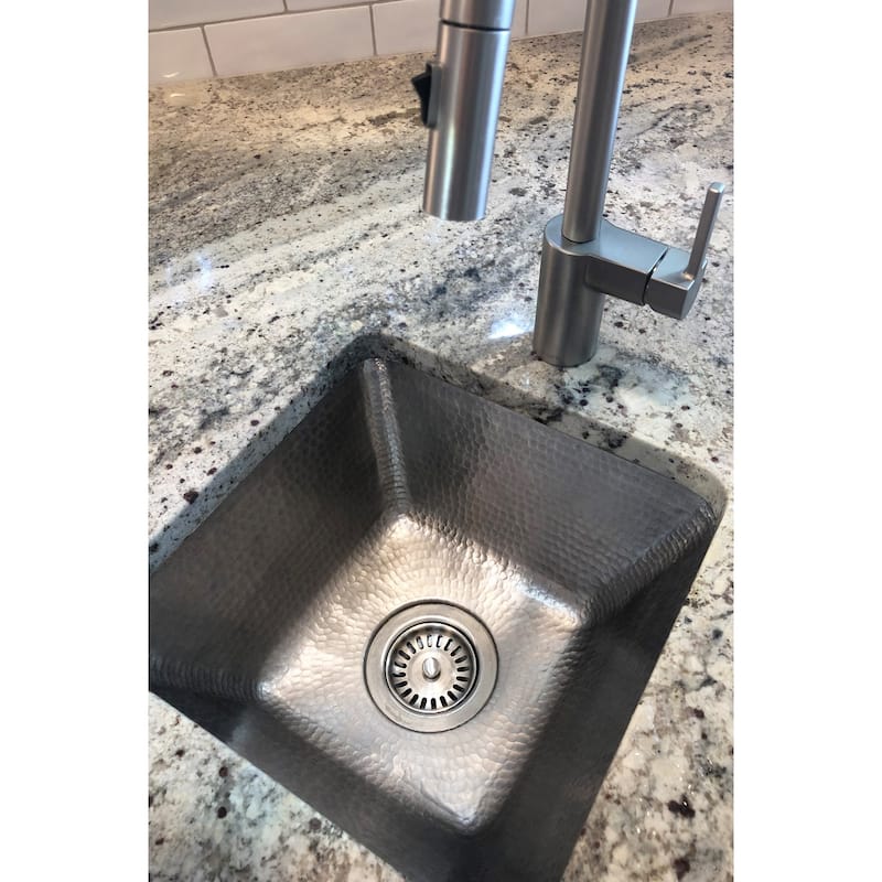 15-in Square Hammered Copper Bar/Prep Sink in Nickel w/ 3.5-in Drain Opening (BS15EN3)