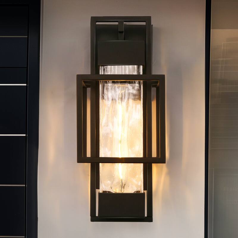 Sleek Black Outdoor Wall Lamp, 15-Inch Geometric Design with E26 Socket and T10 Light Source - 5.9*7.2*15.3