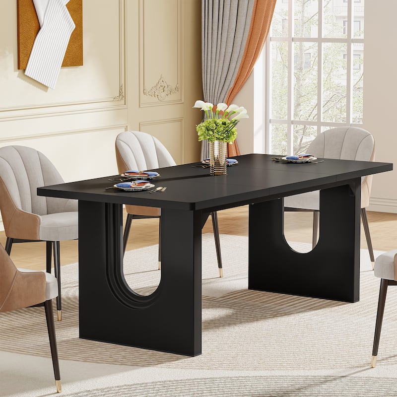70.89" Rectangle Dining Table for 6-8 People, Modern Simple Wood Kitchen Table - Black