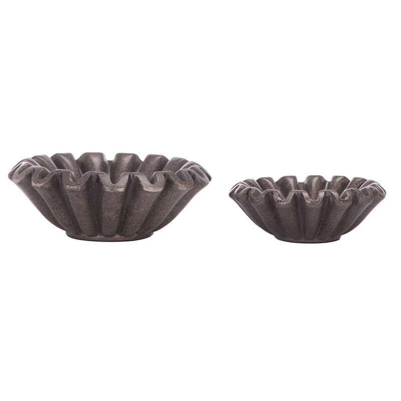 SAFAVIEH Home Soho Greige Resin Ruffle Decorative Bowls Set of 2