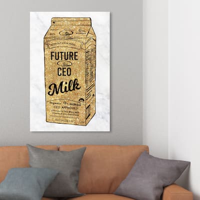 Wynwood Studio 'Future CEO Milk GLITTER' Drinks and Spirits Wall Art Canvas Print Milk - Gold, Black