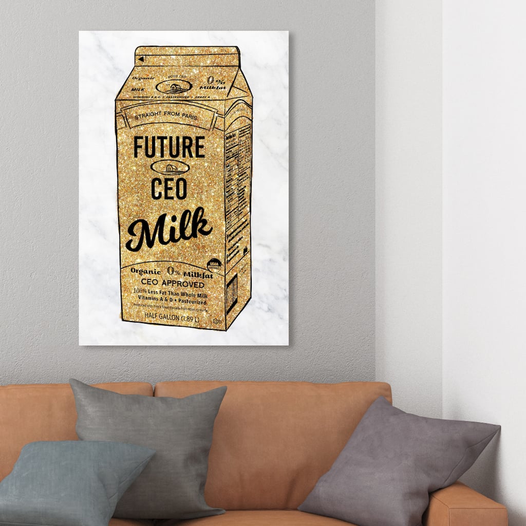 Wynwood Studio 'Future CEO Milk GLITTER' Drinks and Spirits Wall Art Canvas Print Milk - Gold, Black
