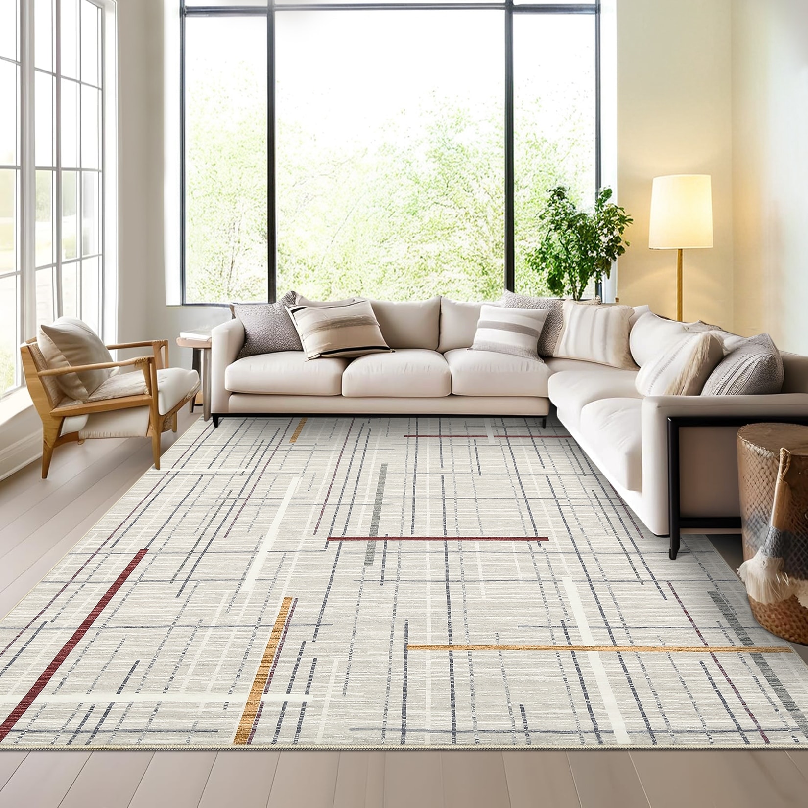 Garvee Layered Linework Geometric Modern Area Rug