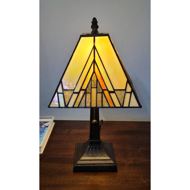 Tiffany Style Table Lamp Ivory Orange 14.5" Tall Stained Glass Light AM362TL08 Amora Lighting