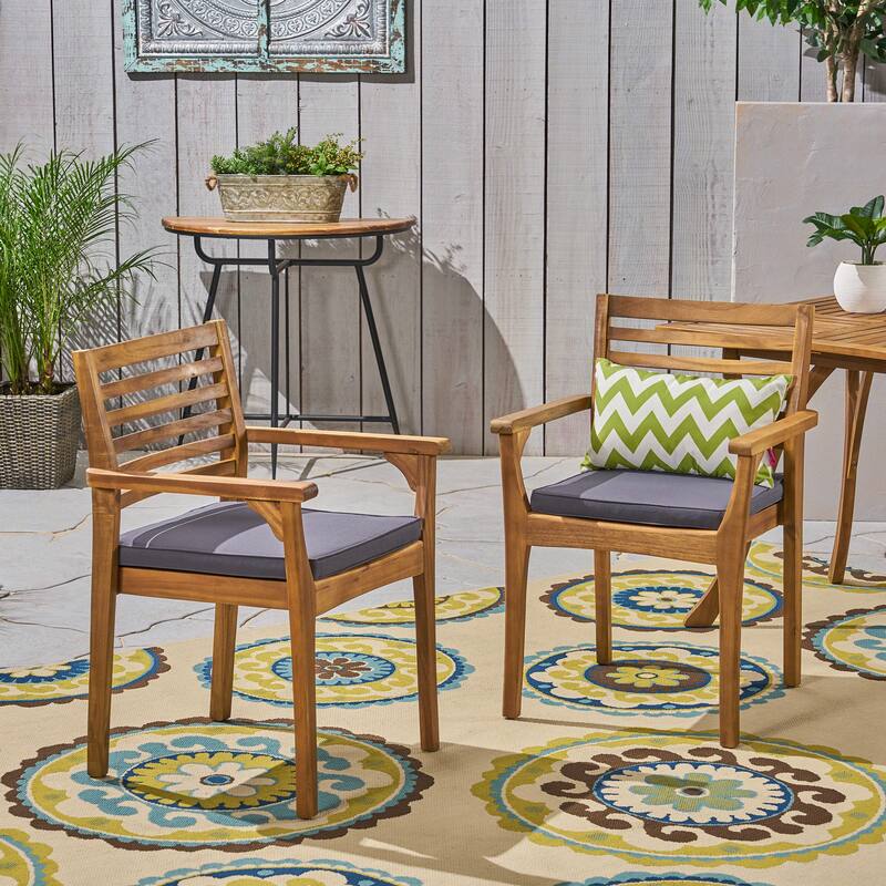 Roomfitters 2-Piece Outdoor Dining Chairs, Acacia Wood and Wicker Hybrid Seating with Water-Resistant Cushions