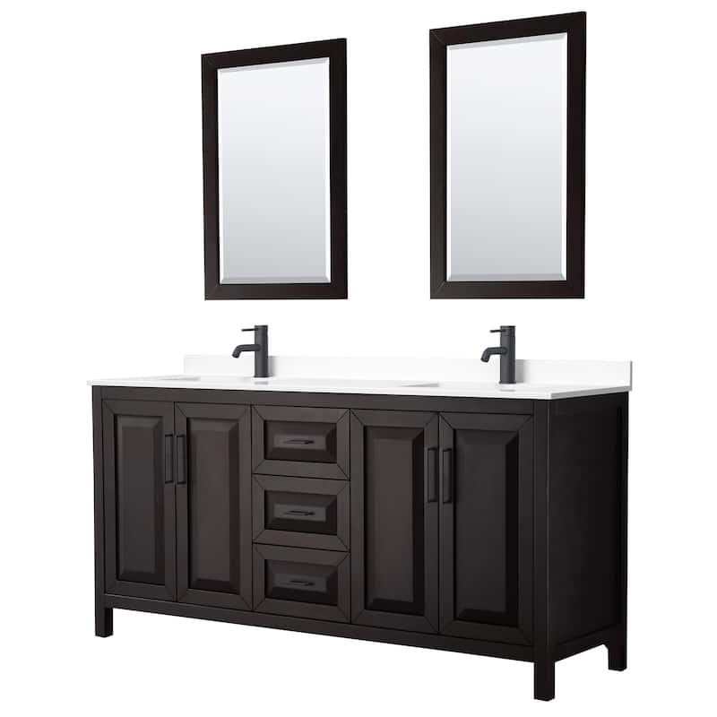Wyndham Collection Daria 72" Free Standing Double Basin Vanity Set - Dark Espresso / White Cultured Marble Top / Matte