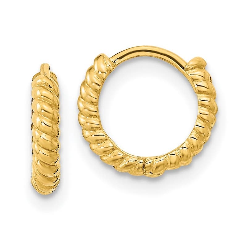 Curata 14k Yellow Gold Polished Ribbed Small Hoop Earrings 9.92x2.2mm