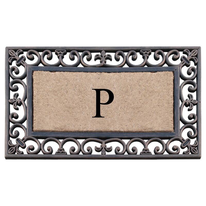 A1HC Natural Coir and Rubber Classic Paisley Border Bronze Monogrammed Doormat - 18"X30" - Monogrammed P