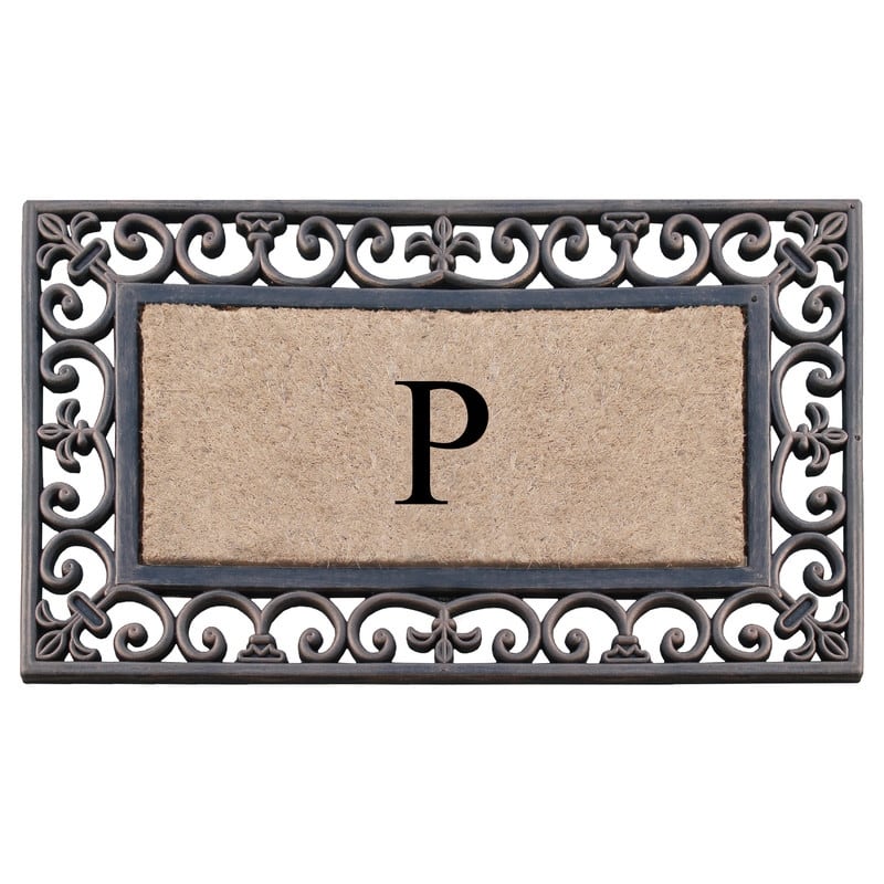 A1HC Natural Coir and Rubber Classic Paisley Border Bronze Monogrammed Doormat