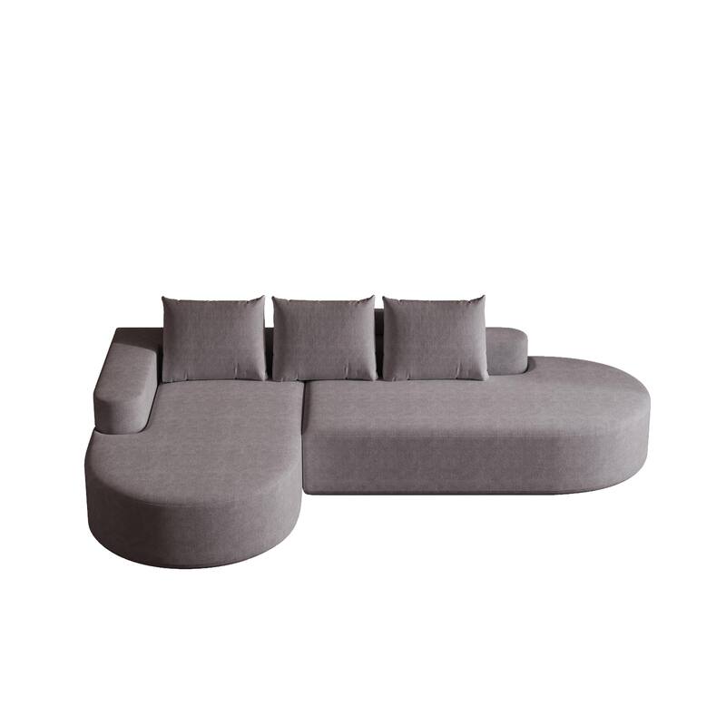 L Shaped Modular Curved Sectional Sofa, Chenille Upholstered 3 Seat Sofa, Corner Sofa with 3 Pillows for Living Room, Bedroom