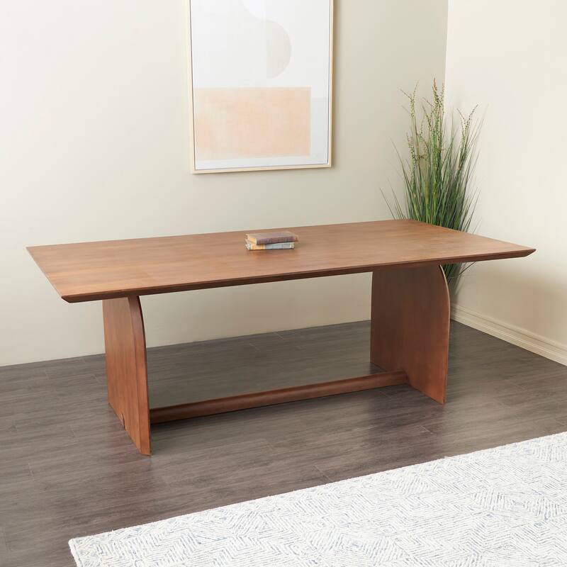 Brown Mango Wood Mid Century Modern Dining Table with Arched Legs