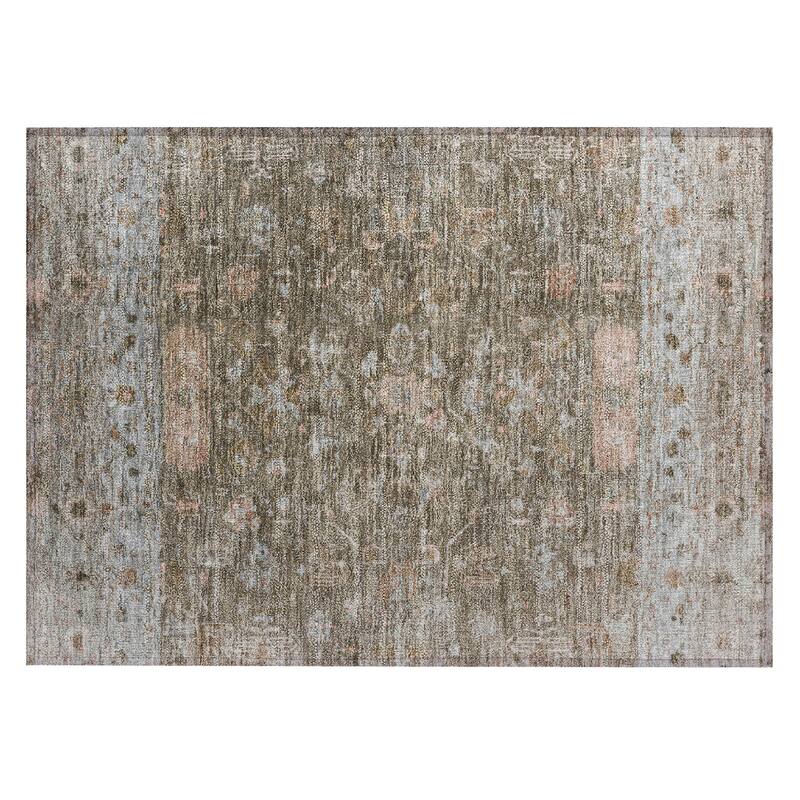 Machine Washable Indoor/ Outdoor Traditional Border Chantille Rug