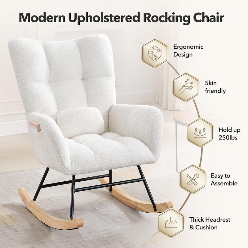 Upholstered Rocking Chair for Living Room, Bedroom, Nursing, Garden - 1PC