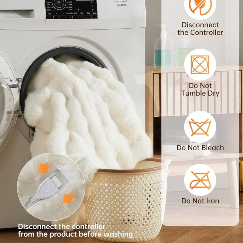 Dual Control Faux Fur Soft Bubble Electric Heating Blanket, Beige