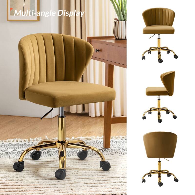 Ilia Modern Velvet Wingback 360 degree Ergonomic Office Task Chair with Channel Tufted Back by HULALA HOME