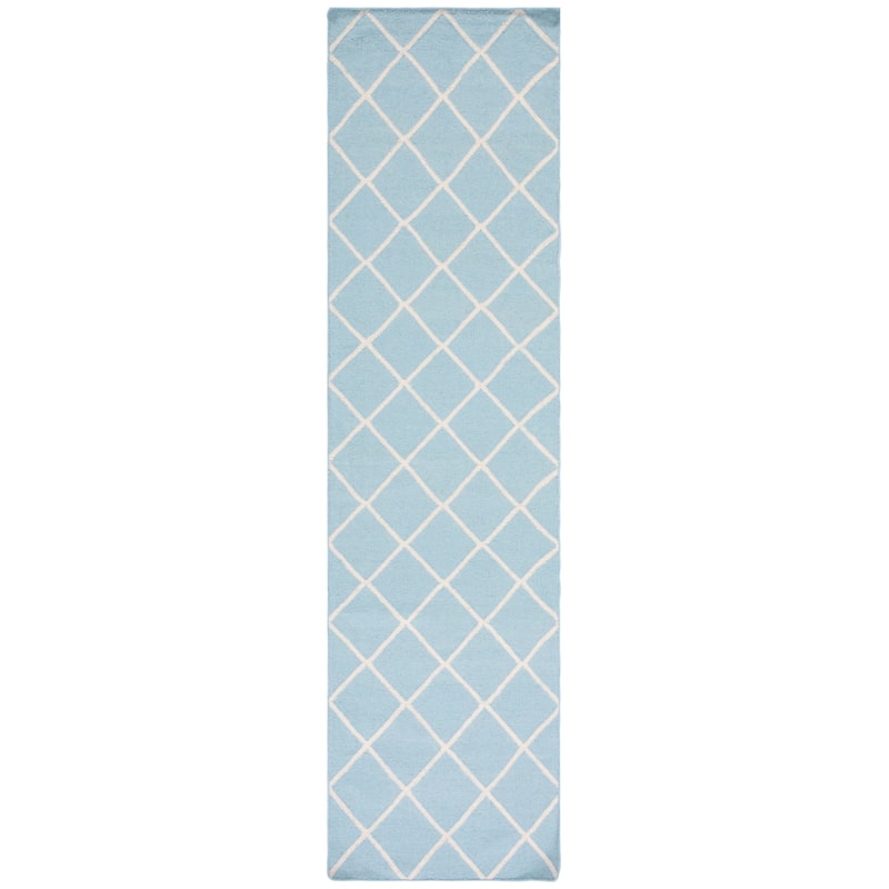 SAFAVIEH Handmade Flatweave Dhurries Valdi Modern Moroccan Wool Rug - 2'6" x 10' Runner - Light Blue/Ivory