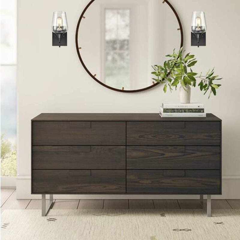 Angers Modern Simplicity 1-Light Clear Glass Wall Sconce Industrial Bathroom Vanity Lighting