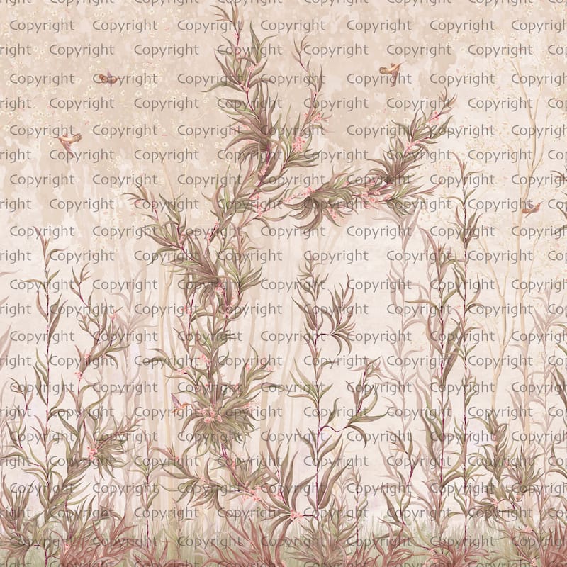 Delicate Wildflowers, Elegant Botanical Wallpaper Mural - Brown - W:204" x H:110"