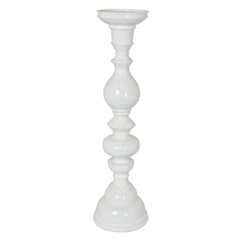 Naze Tabletop Candle Holder with Turned Accents, 23 Inch White Resin