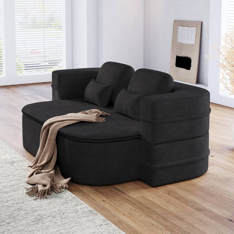 GDFStudio - Willoughby Chenille Foldable Sleeper Sofa Bed with Multi Functional Blanket