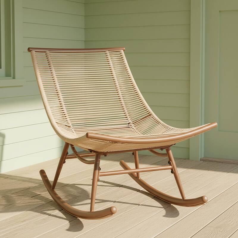 Christopher Knight Home - Serene Outdoor Rocking Chair with PE Rattan and Concrete Side Table Set