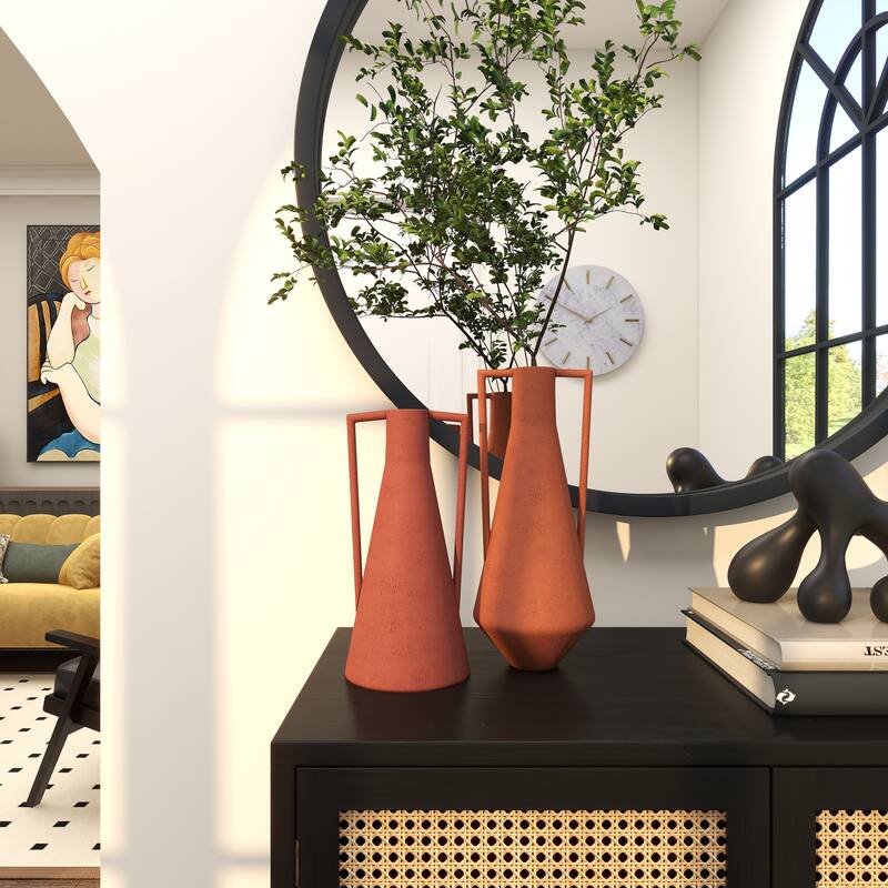 Orange Metal Decorative Vase with Handles (Set of 2)