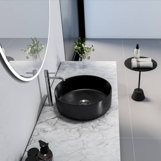 Altair 14 x 14 in. Round Black Finish Ceramic Vessel Bathroom Vanity Sink