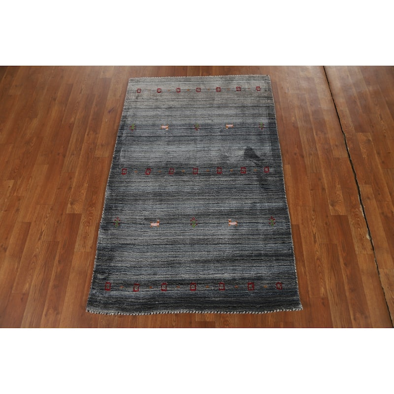 Hand Knotted Oriental 100% Wool Carpet Tribal Tribal Navy Blue & Blues Gabbeh Area Rug - 4' 10'' X 3' 1''