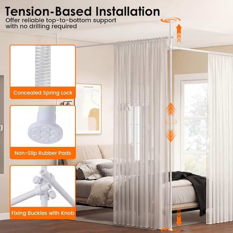 Gymax 4-10 ft (H) 28-142'' (W) Adjustable Floor to Ceiling Tension Rod